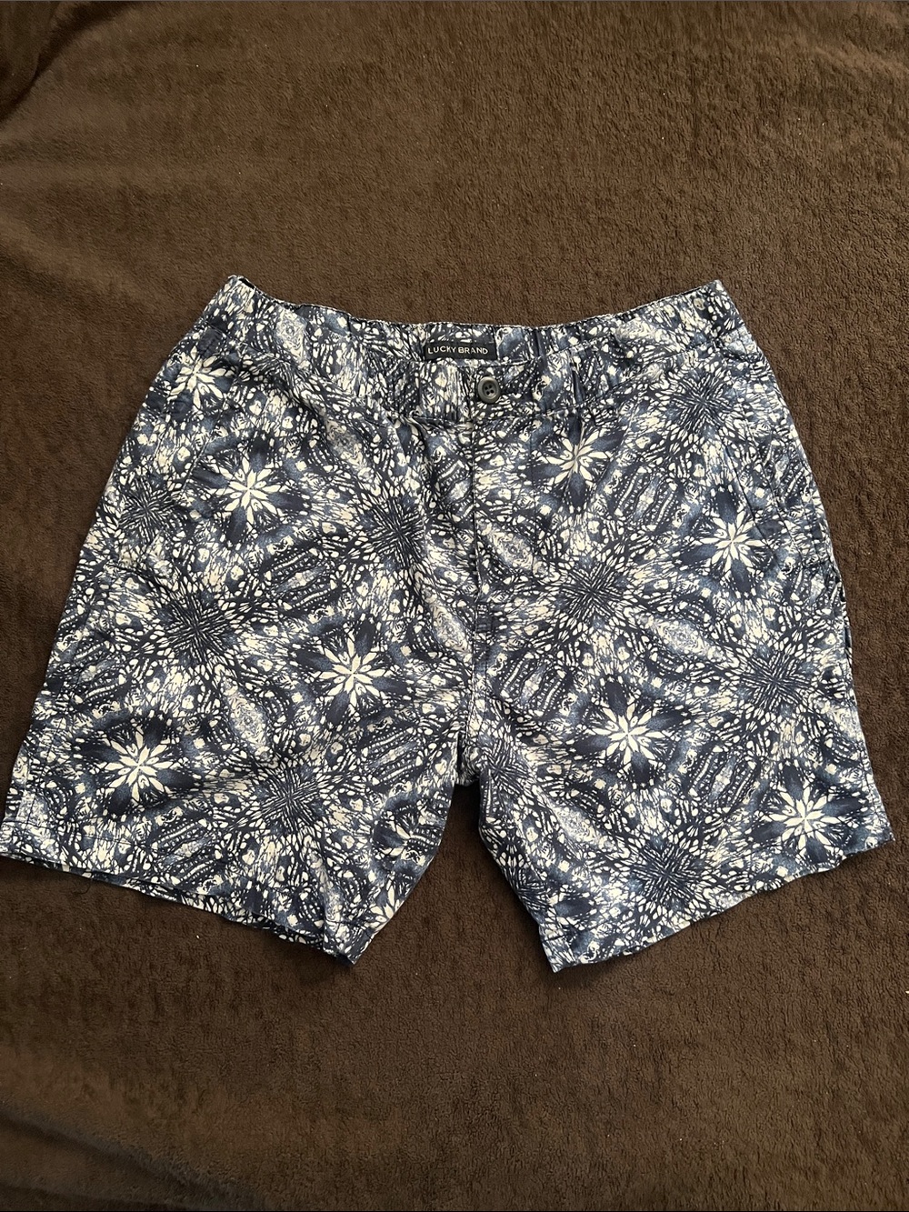 Lucky Brand Navy & White Printed Casual Shorts